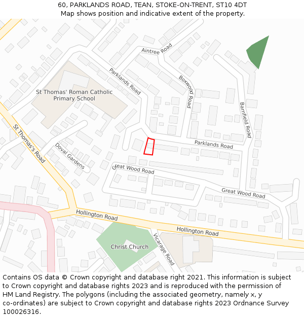 60, PARKLANDS ROAD, TEAN, STOKE-ON-TRENT, ST10 4DT: Location map and indicative extent of plot