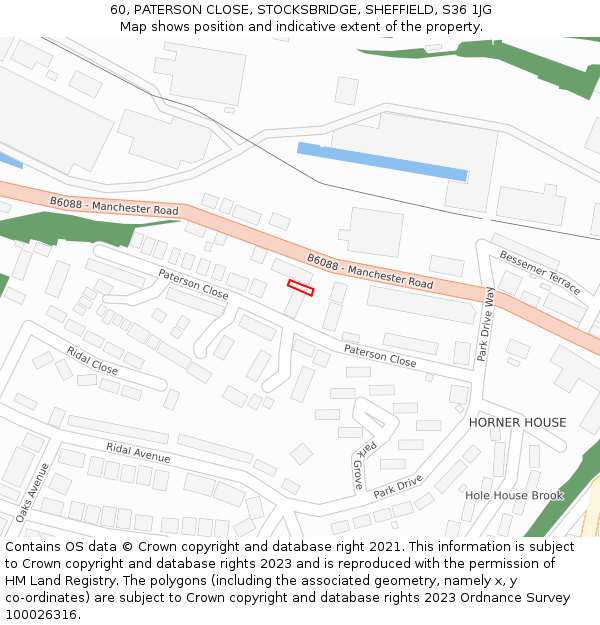 60, PATERSON CLOSE, STOCKSBRIDGE, SHEFFIELD, S36 1JG: Location map and indicative extent of plot