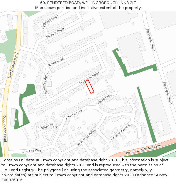 60, PENDERED ROAD, WELLINGBOROUGH, NN8 2LT: Location map and indicative extent of plot