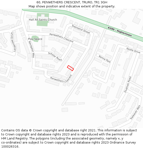 60, PENWETHERS CRESCENT, TRURO, TR1 3GH: Location map and indicative extent of plot