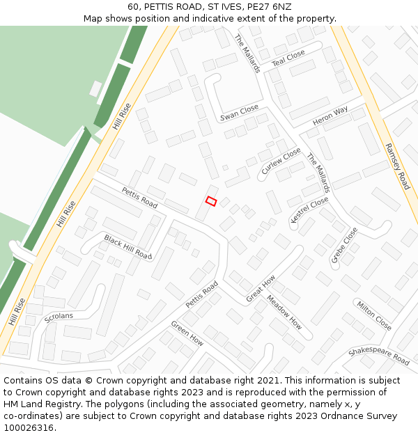 60, PETTIS ROAD, ST IVES, PE27 6NZ: Location map and indicative extent of plot