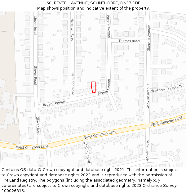 60, PEVERIL AVENUE, SCUNTHORPE, DN17 1BE: Location map and indicative extent of plot
