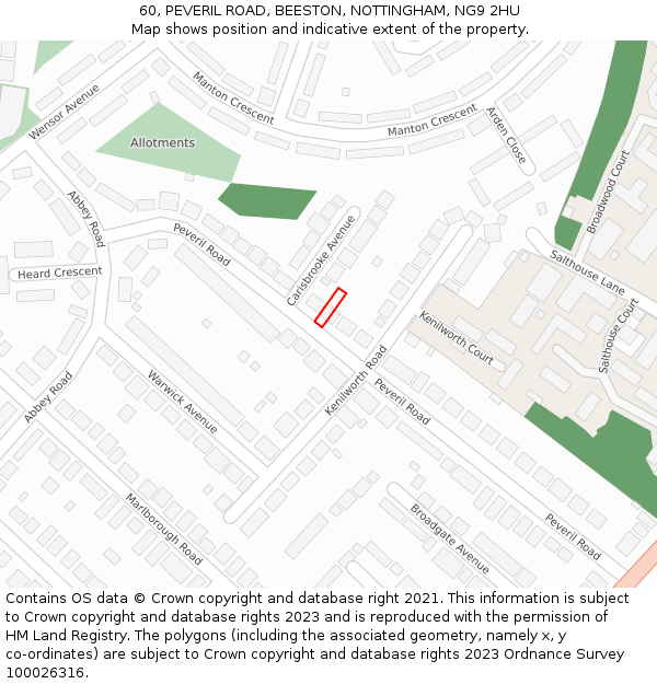 60, PEVERIL ROAD, BEESTON, NOTTINGHAM, NG9 2HU: Location map and indicative extent of plot