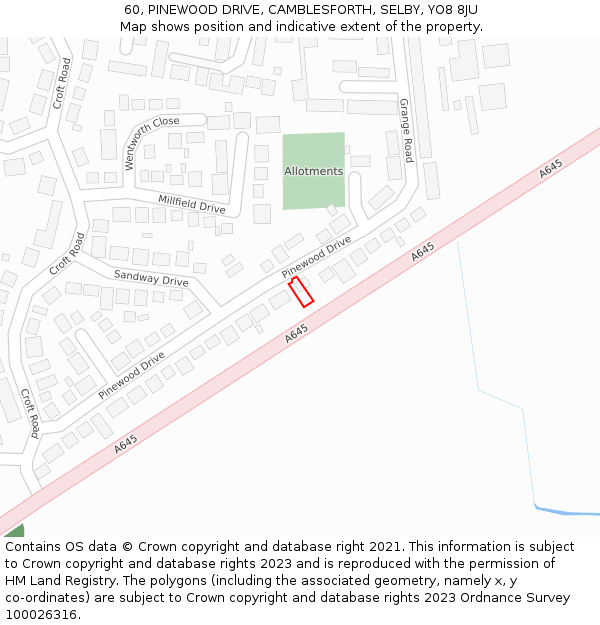 60, PINEWOOD DRIVE, CAMBLESFORTH, SELBY, YO8 8JU: Location map and indicative extent of plot