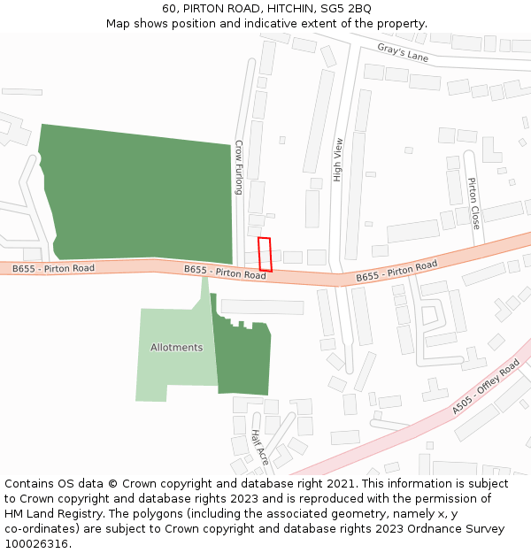 60, PIRTON ROAD, HITCHIN, SG5 2BQ: Location map and indicative extent of plot