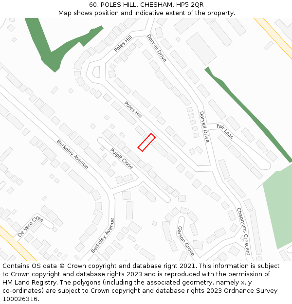 60, POLES HILL, CHESHAM, HP5 2QR: Location map and indicative extent of plot