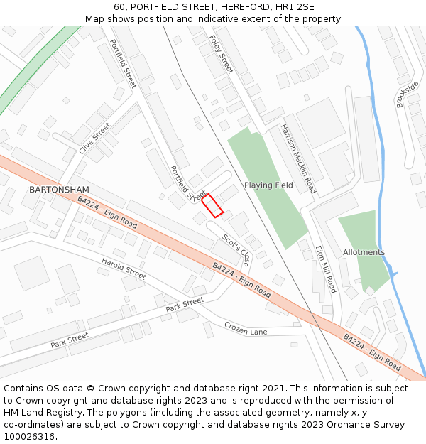 60, PORTFIELD STREET, HEREFORD, HR1 2SE: Location map and indicative extent of plot