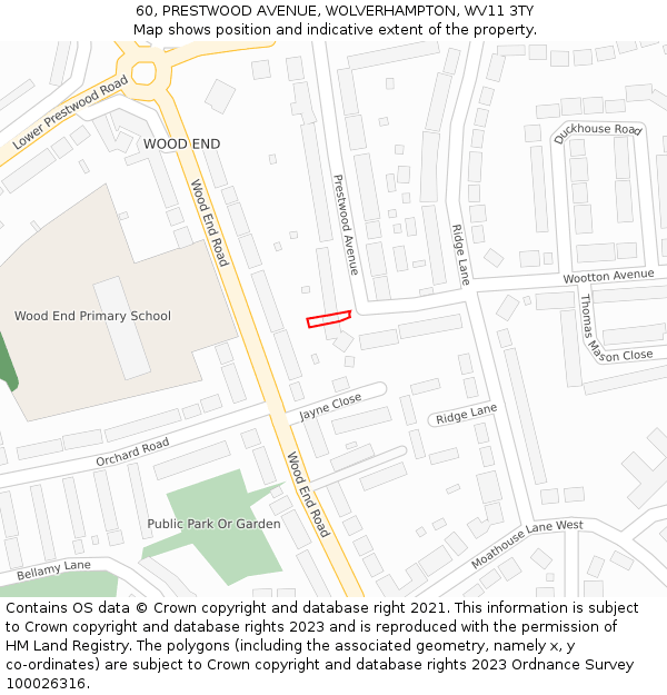60, PRESTWOOD AVENUE, WOLVERHAMPTON, WV11 3TY: Location map and indicative extent of plot