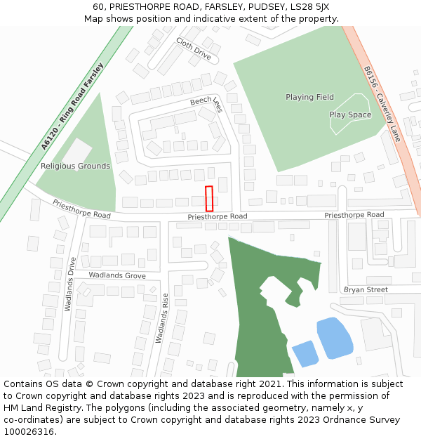 60, PRIESTHORPE ROAD, FARSLEY, PUDSEY, LS28 5JX: Location map and indicative extent of plot