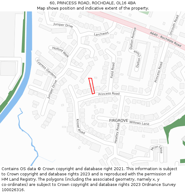 60, PRINCESS ROAD, ROCHDALE, OL16 4BA: Location map and indicative extent of plot