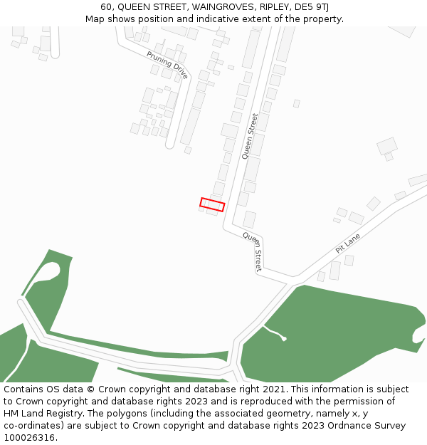 60, QUEEN STREET, WAINGROVES, RIPLEY, DE5 9TJ: Location map and indicative extent of plot