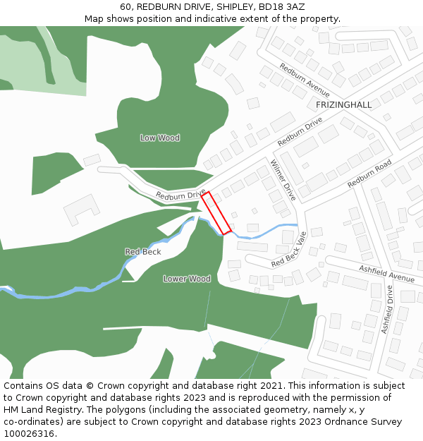 60, REDBURN DRIVE, SHIPLEY, BD18 3AZ: Location map and indicative extent of plot