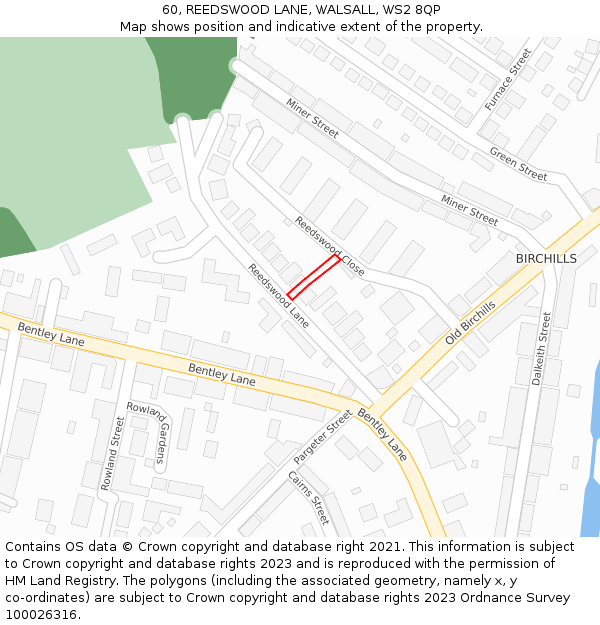 60, REEDSWOOD LANE, WALSALL, WS2 8QP: Location map and indicative extent of plot