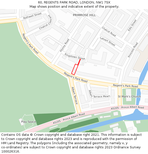 60, REGENTS PARK ROAD, LONDON, NW1 7SX: Location map and indicative extent of plot