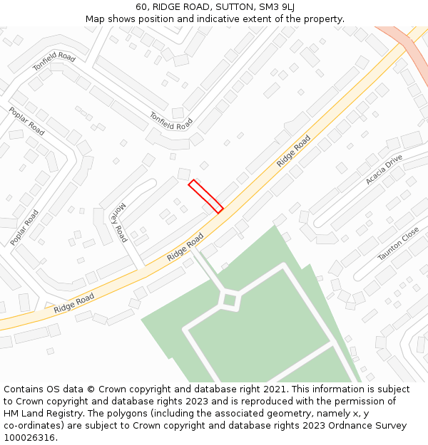 60, RIDGE ROAD, SUTTON, SM3 9LJ: Location map and indicative extent of plot