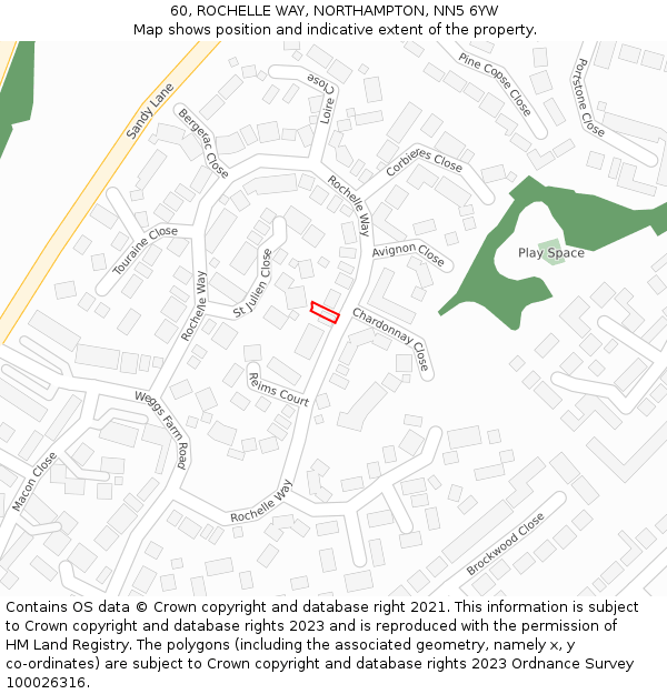 60, ROCHELLE WAY, NORTHAMPTON, NN5 6YW: Location map and indicative extent of plot