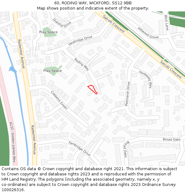 60, RODING WAY, WICKFORD, SS12 9BB: Location map and indicative extent of plot
