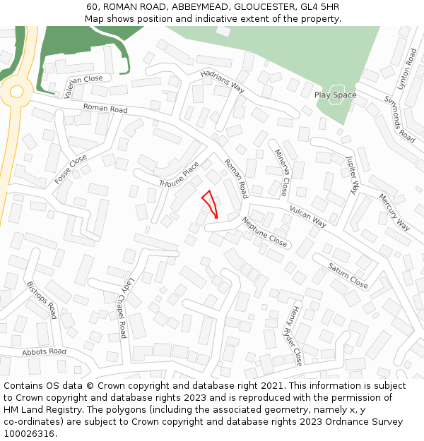 60, ROMAN ROAD, ABBEYMEAD, GLOUCESTER, GL4 5HR: Location map and indicative extent of plot