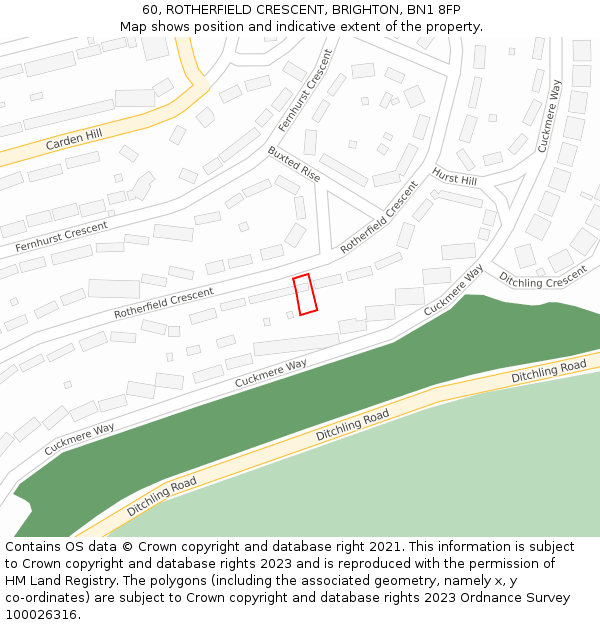 60, ROTHERFIELD CRESCENT, BRIGHTON, BN1 8FP: Location map and indicative extent of plot