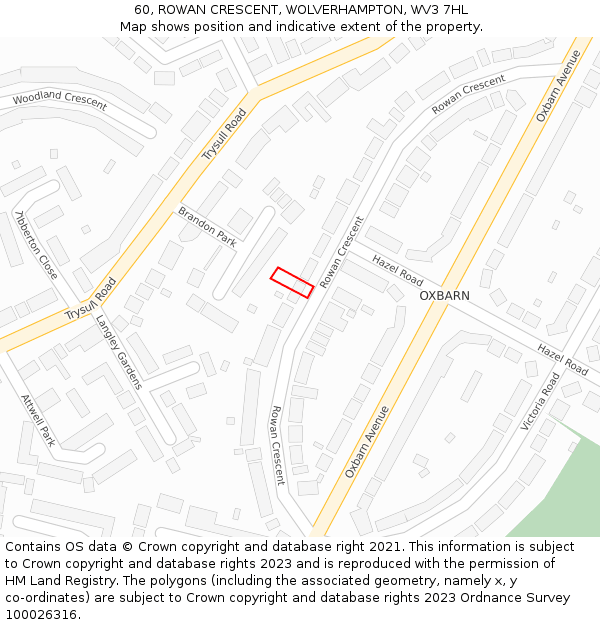 60, ROWAN CRESCENT, WOLVERHAMPTON, WV3 7HL: Location map and indicative extent of plot