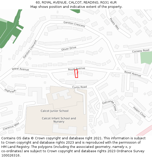 60, ROYAL AVENUE, CALCOT, READING, RG31 4UR: Location map and indicative extent of plot