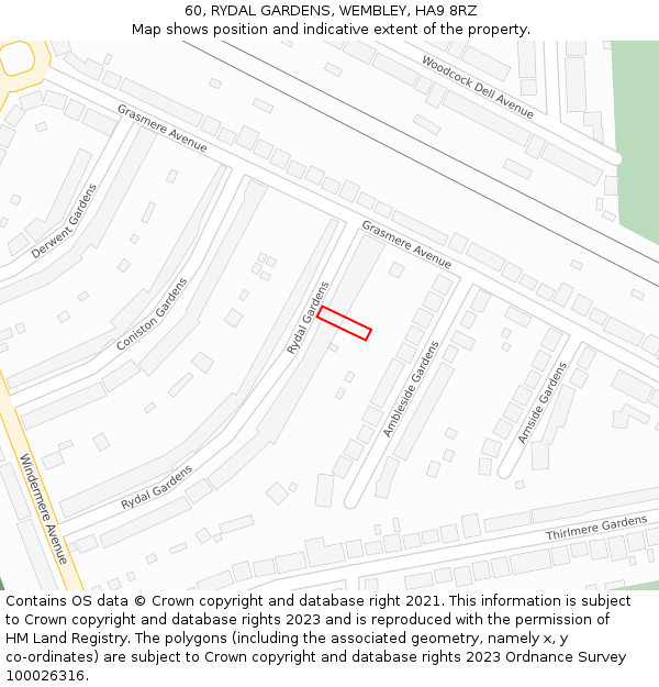 60, RYDAL GARDENS, WEMBLEY, HA9 8RZ: Location map and indicative extent of plot