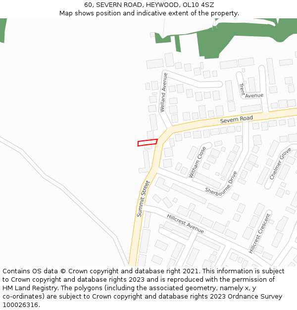 60, SEVERN ROAD, HEYWOOD, OL10 4SZ: Location map and indicative extent of plot