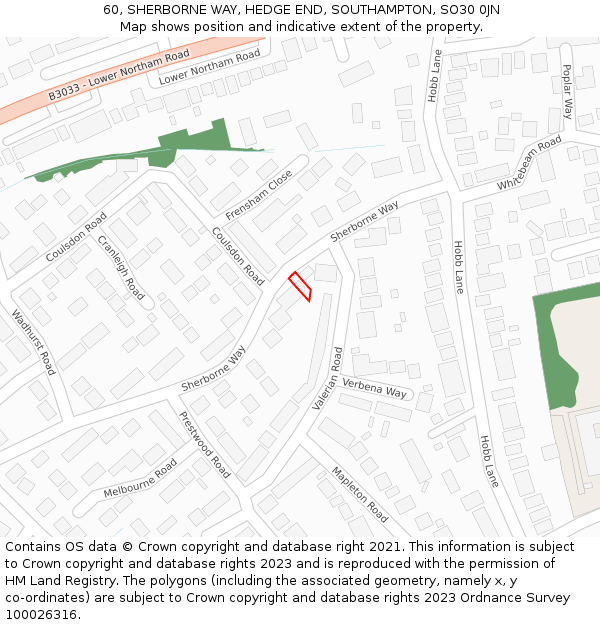 60, SHERBORNE WAY, HEDGE END, SOUTHAMPTON, SO30 0JN: Location map and indicative extent of plot
