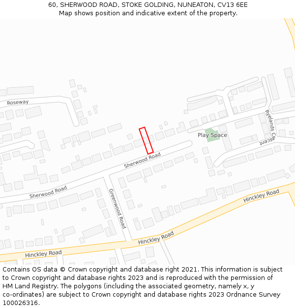 60, SHERWOOD ROAD, STOKE GOLDING, NUNEATON, CV13 6EE: Location map and indicative extent of plot