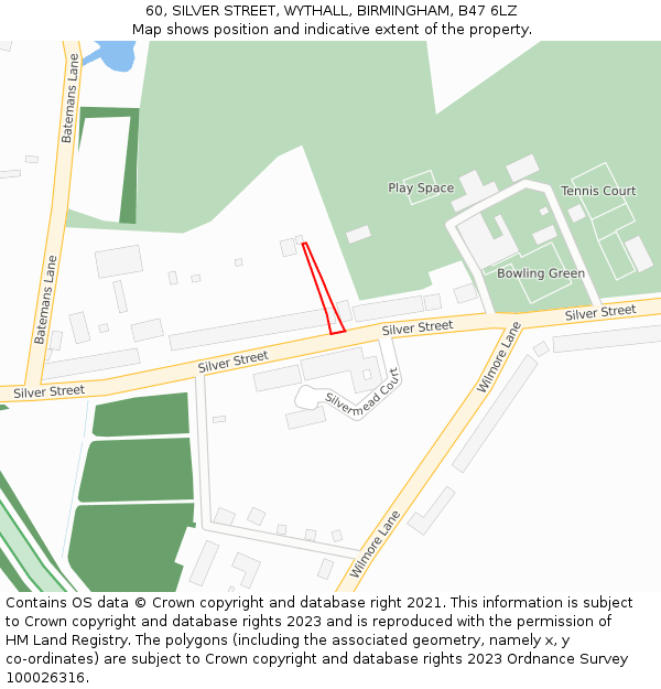 60, SILVER STREET, WYTHALL, BIRMINGHAM, B47 6LZ: Location map and indicative extent of plot
