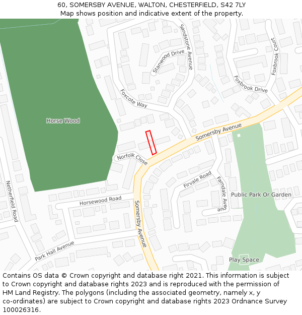 60, SOMERSBY AVENUE, WALTON, CHESTERFIELD, S42 7LY: Location map and indicative extent of plot