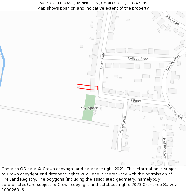 60, SOUTH ROAD, IMPINGTON, CAMBRIDGE, CB24 9PN: Location map and indicative extent of plot