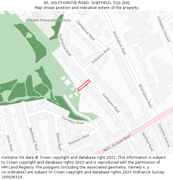 60, SOUTHGROVE ROAD, SHEFFIELD, S10 2NQ: Location map and indicative extent of plot
