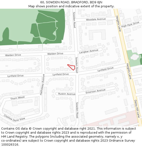 60, SOWDEN ROAD, BRADFORD, BD9 6JN: Location map and indicative extent of plot