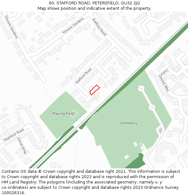 60, STAFFORD ROAD, PETERSFIELD, GU32 2JG: Location map and indicative extent of plot
