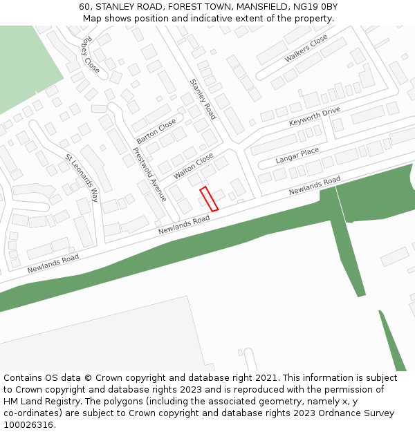 60, STANLEY ROAD, FOREST TOWN, MANSFIELD, NG19 0BY: Location map and indicative extent of plot