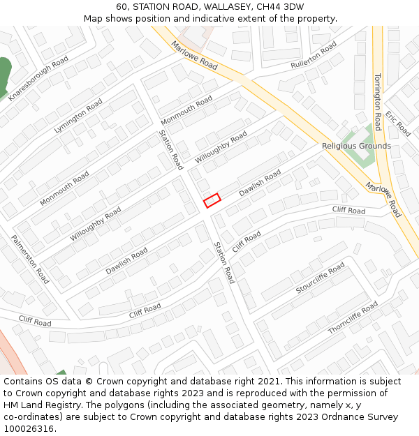 60, STATION ROAD, WALLASEY, CH44 3DW: Location map and indicative extent of plot