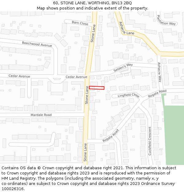 60, STONE LANE, WORTHING, BN13 2BQ: Location map and indicative extent of plot