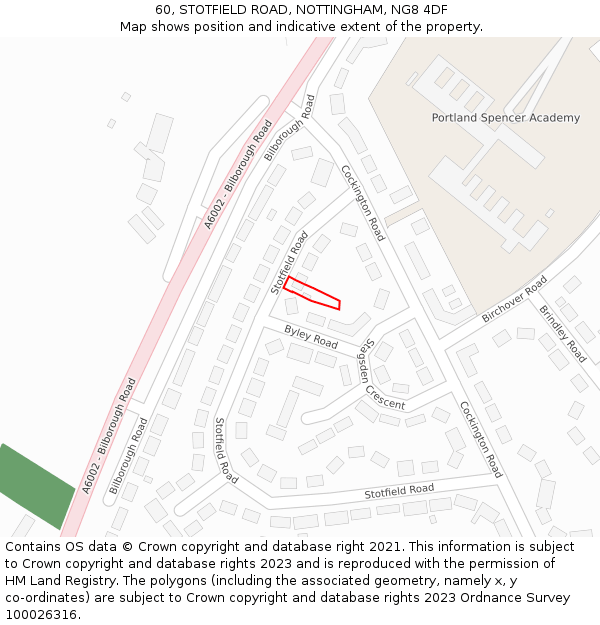60, STOTFIELD ROAD, NOTTINGHAM, NG8 4DF: Location map and indicative extent of plot