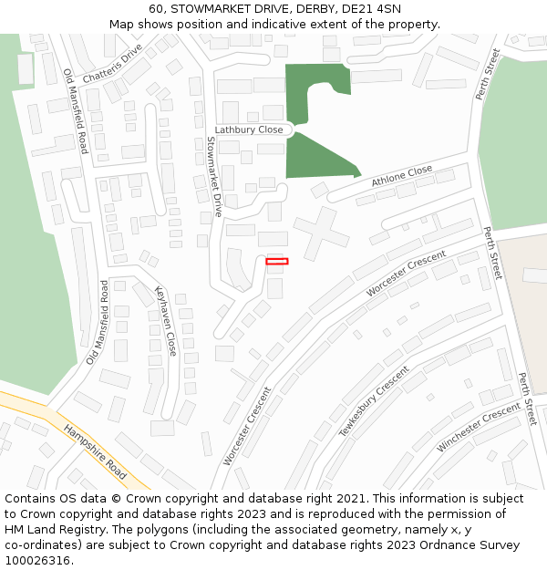 60, STOWMARKET DRIVE, DERBY, DE21 4SN: Location map and indicative extent of plot