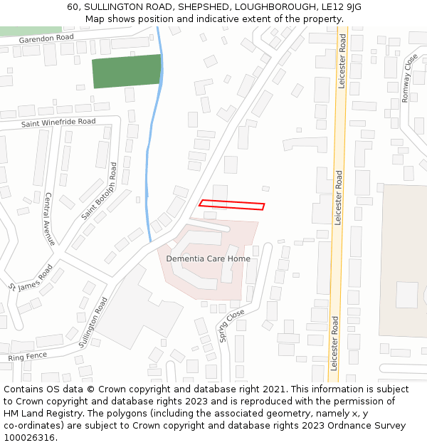 60, SULLINGTON ROAD, SHEPSHED, LOUGHBOROUGH, LE12 9JG: Location map and indicative extent of plot