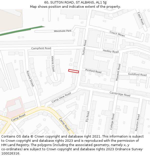 60, SUTTON ROAD, ST ALBANS, AL1 5JJ: Location map and indicative extent of plot