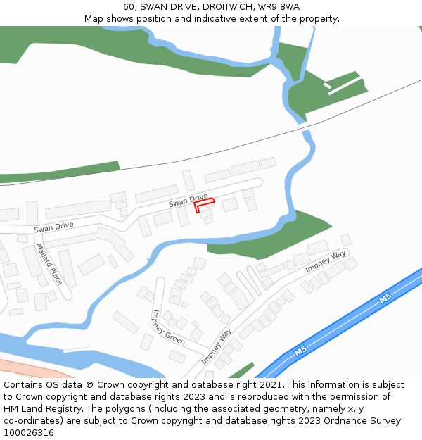 60, SWAN DRIVE, DROITWICH, WR9 8WA: Location map and indicative extent of plot
