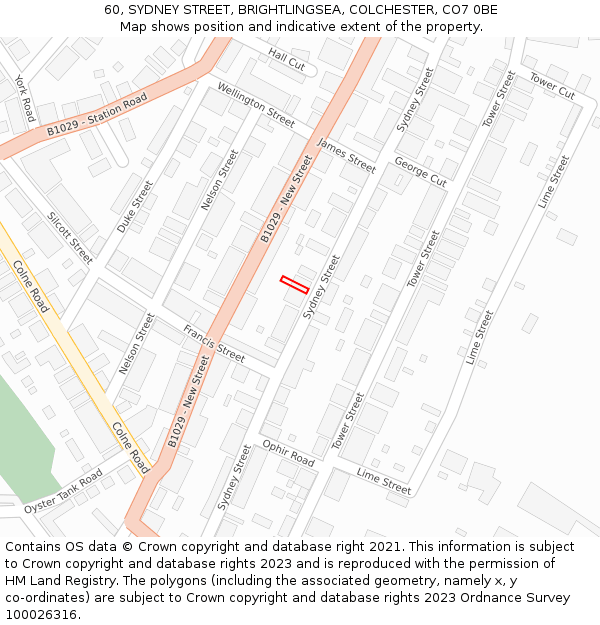 60, SYDNEY STREET, BRIGHTLINGSEA, COLCHESTER, CO7 0BE: Location map and indicative extent of plot