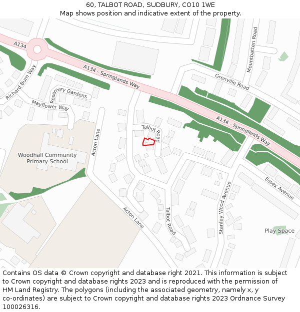 60, TALBOT ROAD, SUDBURY, CO10 1WE: Location map and indicative extent of plot