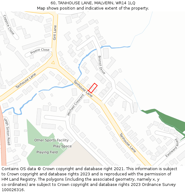 60, TANHOUSE LANE, MALVERN, WR14 1LQ: Location map and indicative extent of plot