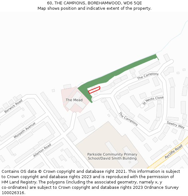 60, THE CAMPIONS, BOREHAMWOOD, WD6 5QE: Location map and indicative extent of plot