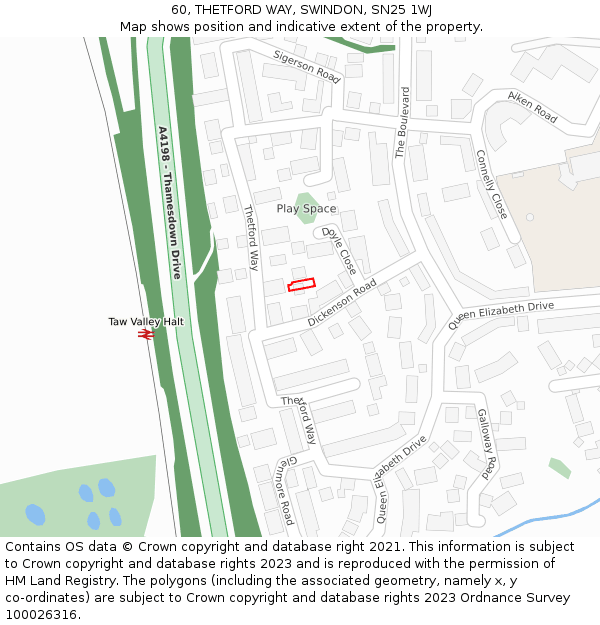 60, THETFORD WAY, SWINDON, SN25 1WJ: Location map and indicative extent of plot