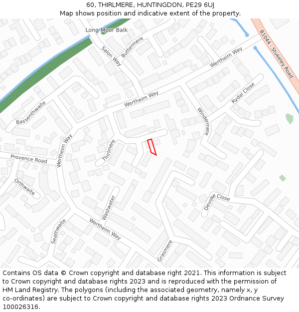60, THIRLMERE, HUNTINGDON, PE29 6UJ: Location map and indicative extent of plot
