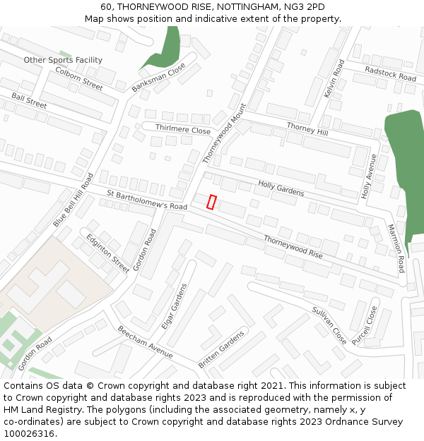 60, THORNEYWOOD RISE, NOTTINGHAM, NG3 2PD: Location map and indicative extent of plot